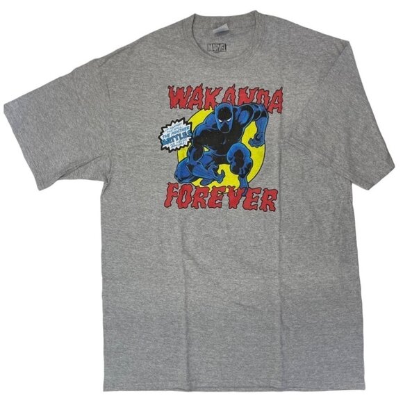 MARVEL The Panther Battle Pose T-shirt‎ Men's XLT Grey Graphics Crew Neck NWT - Picture 1 of 12